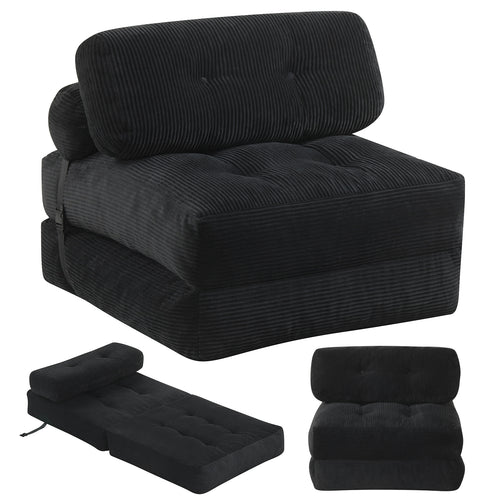 Folding Sofa Bed With Pillow, Back Support, Black