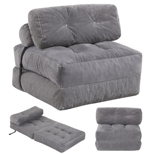 Folding Sofa Bed With Pillow, Gray