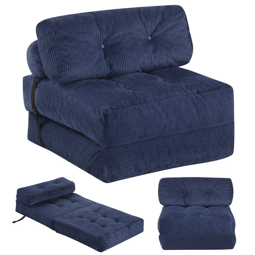 Folding Sofa Bed With Pillow, Navy