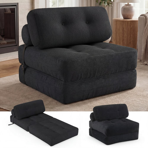 Folding Sofa Bed With Pillow, Back Support, Black