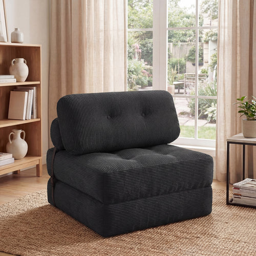 Folding Sofa Bed With Pillow, Back Support, Black