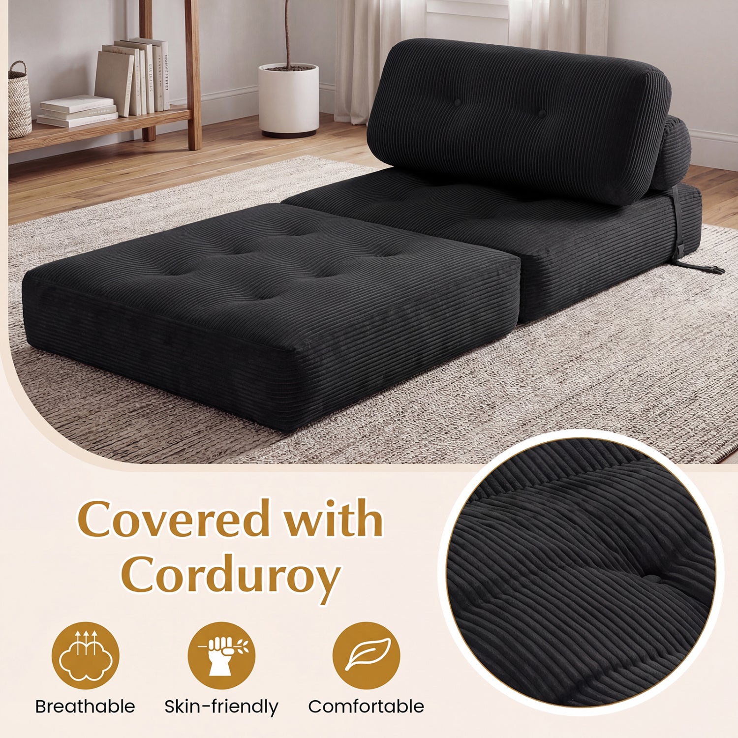 Folding Sofa Bed With Pillow, Back Support, Black Sofas & Loveseats at Gallery Canada