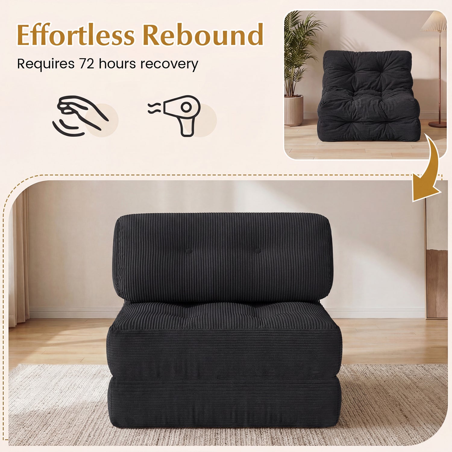 Folding Sofa Bed With Pillow, Back Support, Black Sofas & Loveseats at Gallery Canada