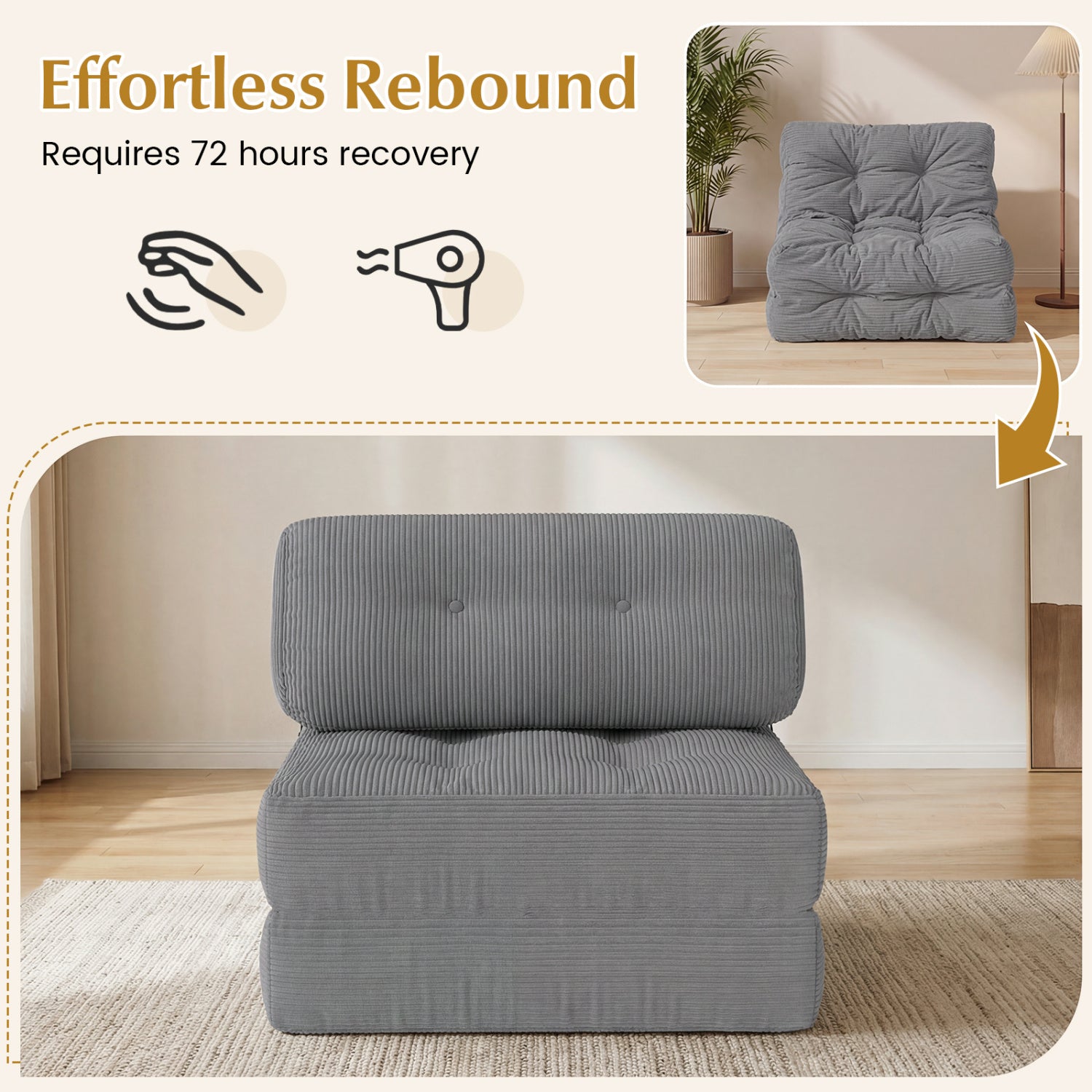 Folding Sofa Bed With Pillow, Gray Sofas & Loveseats at Gallery Canada