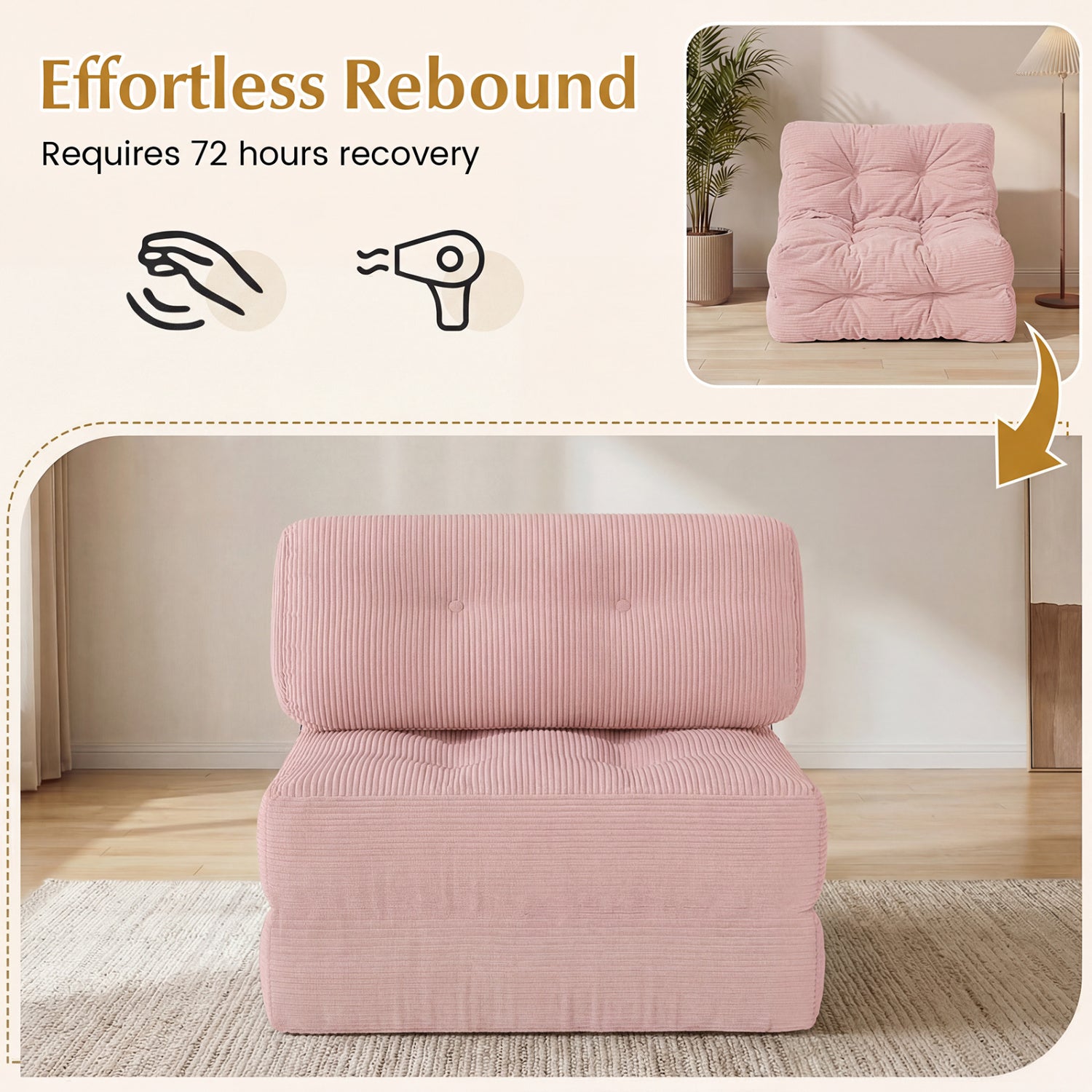 Folding Sofa Bed With Pillow, Living Room, Pink Sofas & Loveseats at Gallery Canada