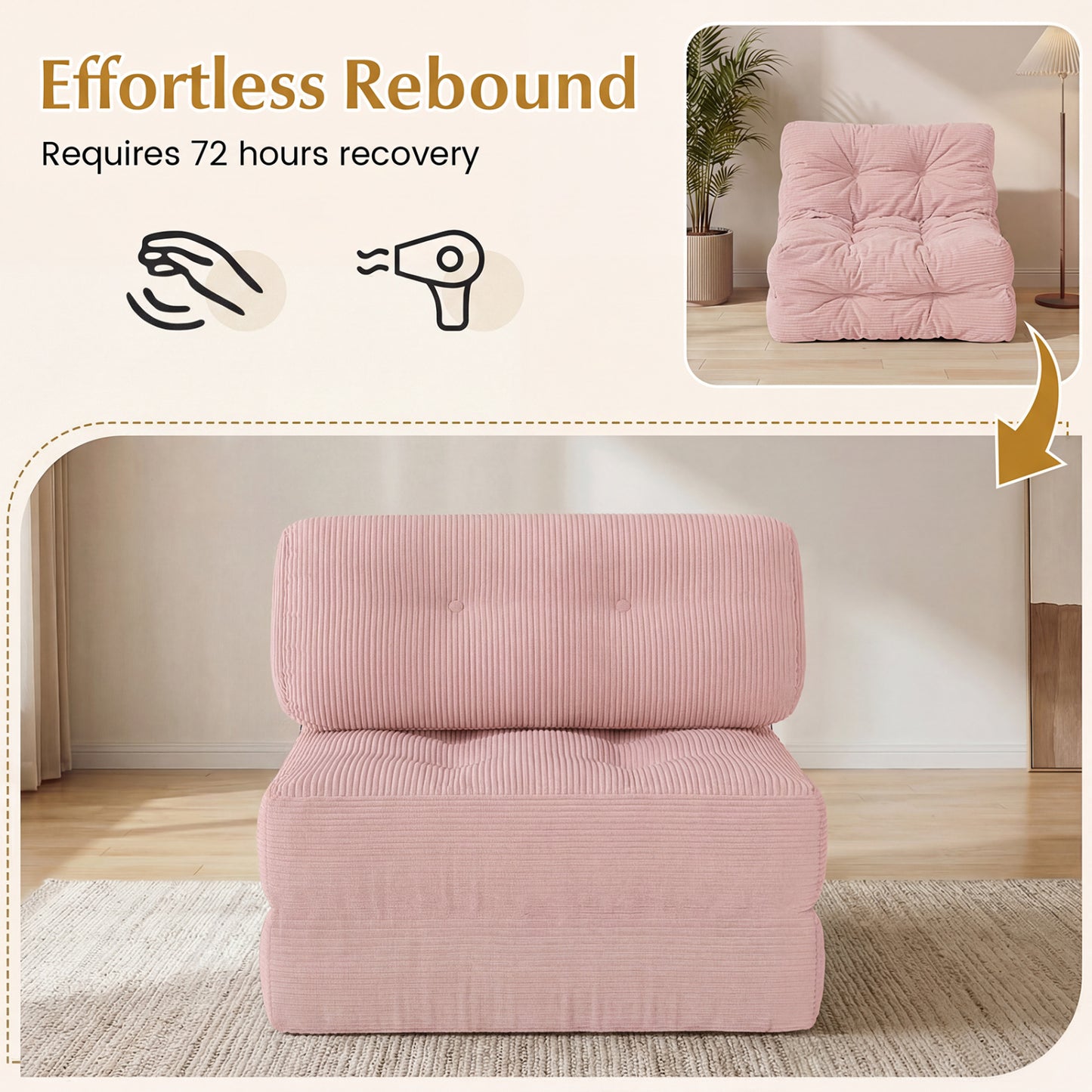 Folding Sofa Bed With Pillow, Living Room, Pink Sofas & Loveseats at Gallery Canada