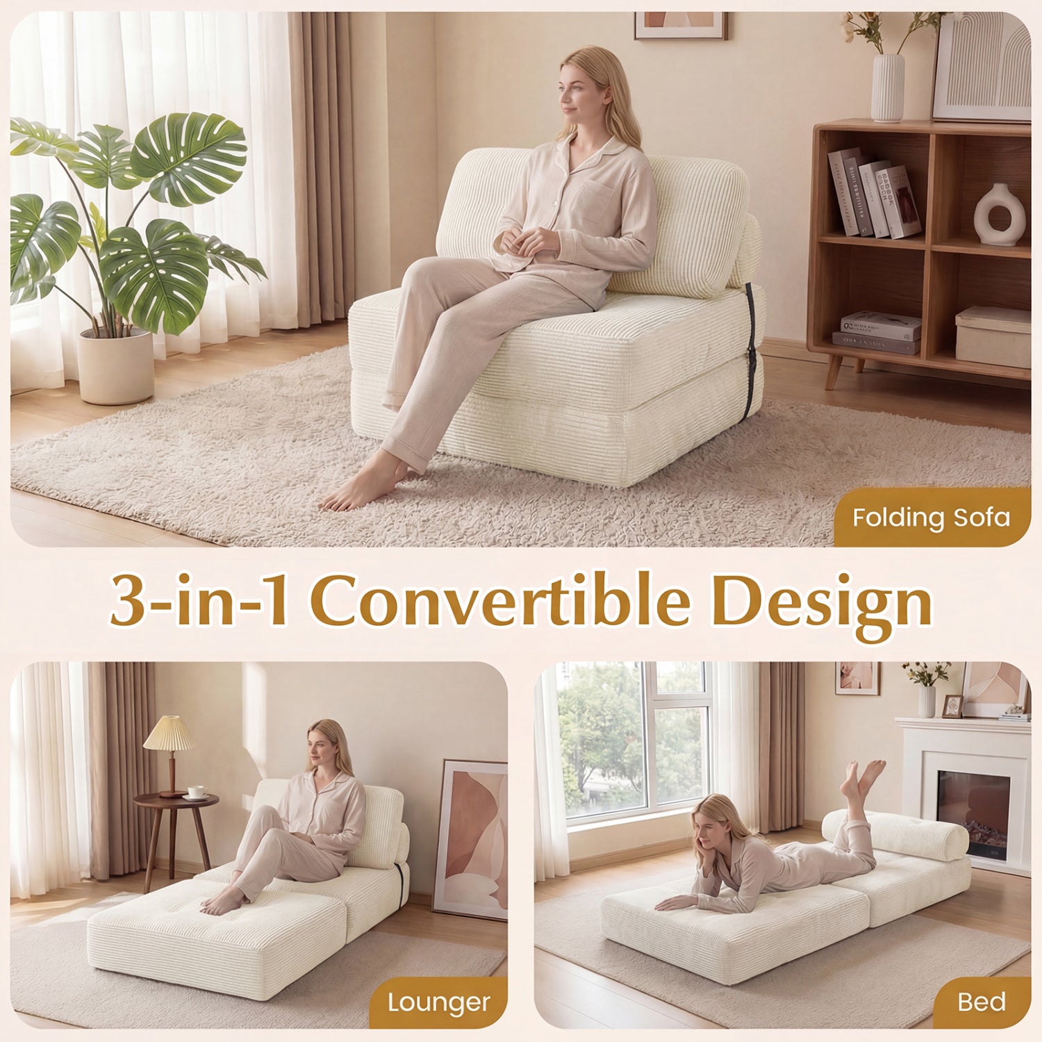 Folding Sofa Bed, With Pillow And Back Support, Beige Sofas & Loveseats at Gallery Canada