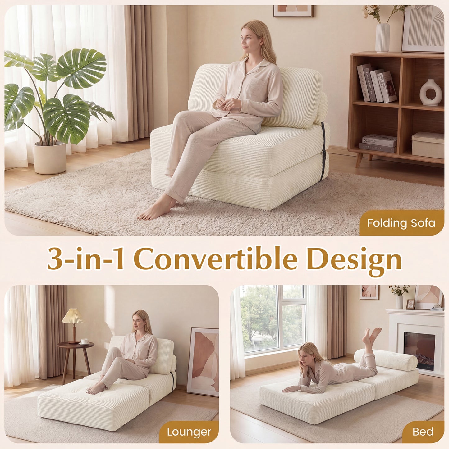 Folding Sofa Bed, With Pillow And Back Support, Beige Sofas & Loveseats at Gallery Canada