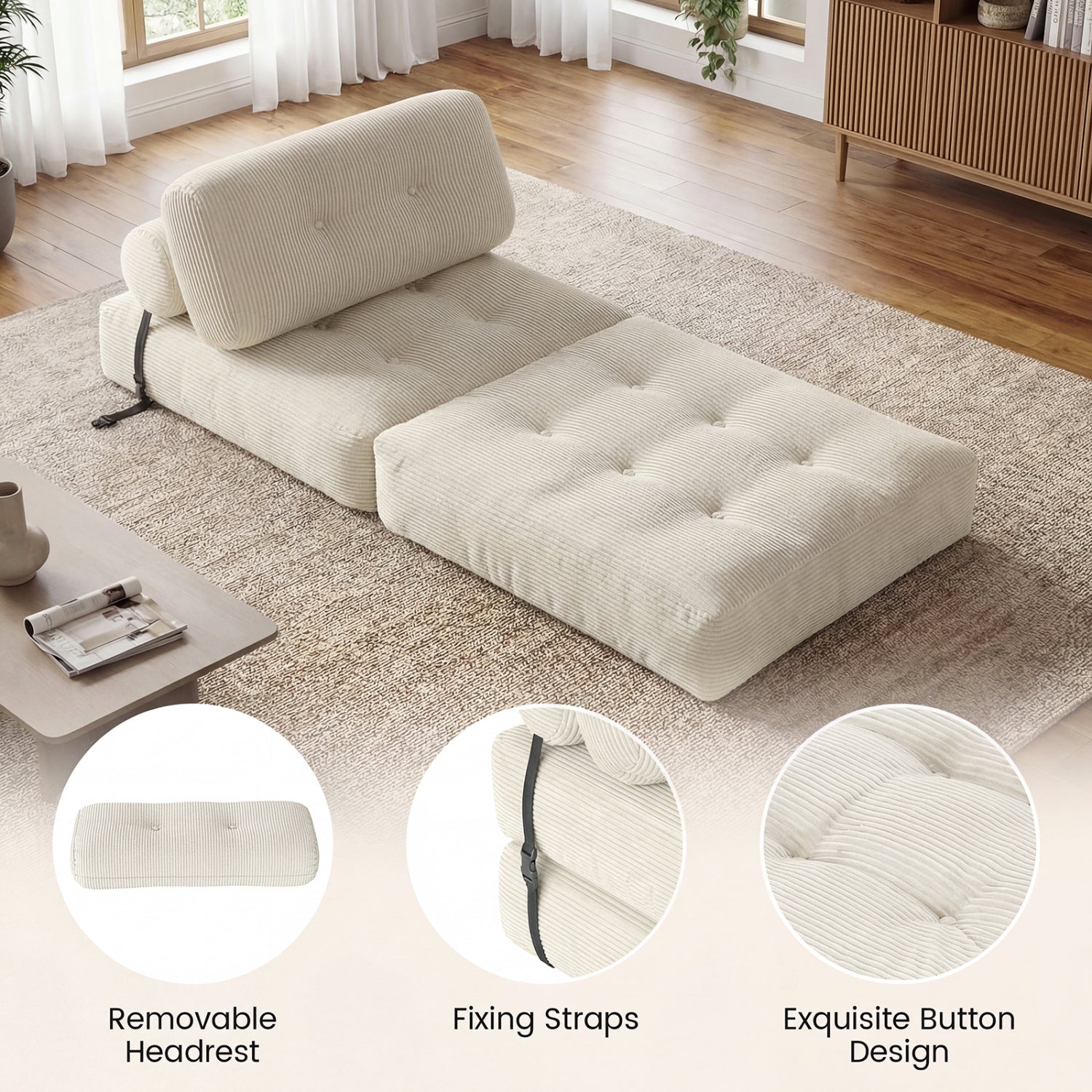 Folding Sofa Bed, With Pillow And Back Support, Beige Sofas & Loveseats at Gallery Canada