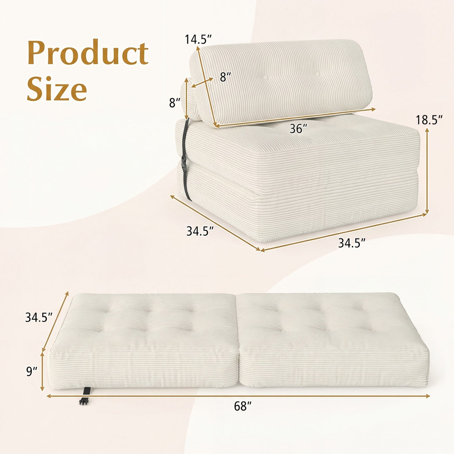 Folding Sofa Bed, With Pillow And Back Support, Beige Sofas & Loveseats at Gallery Canada