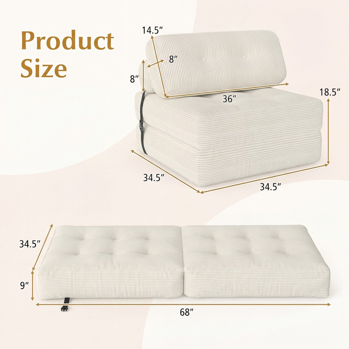 Folding Sofa Bed, With Pillow And Back Support, Beige Sofas & Loveseats at Gallery Canada