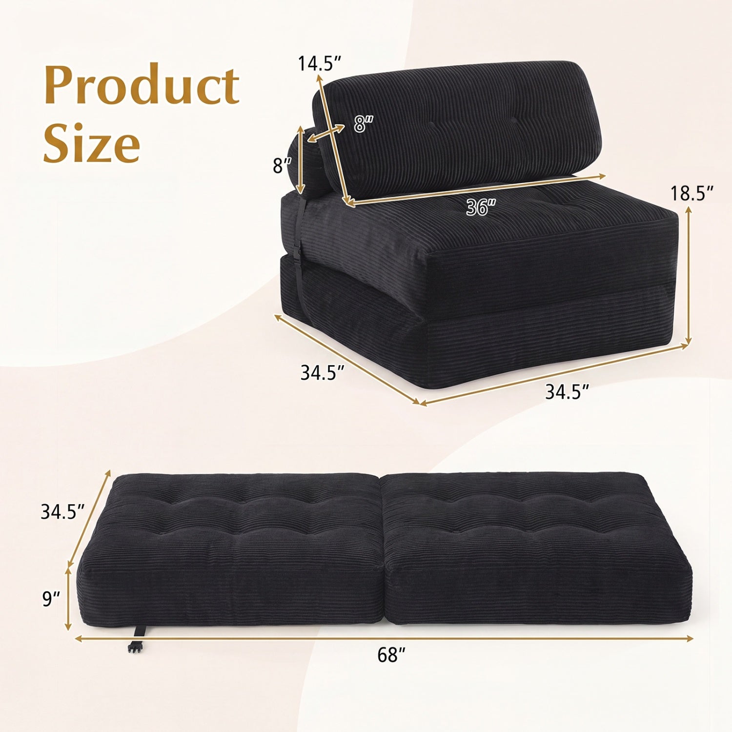 Folding Sofa Bed With Pillow, Back Support, Black Sofas & Loveseats at Gallery Canada