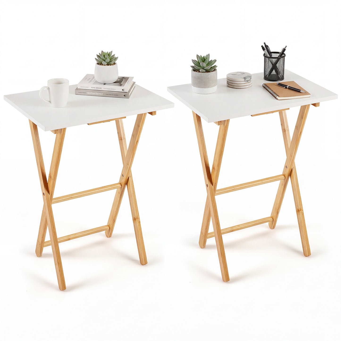 Folding TV Tray Tables Set of 2 for Small Spaces Bedroom and Living Room, White End & Side Tables at Gallery Canada