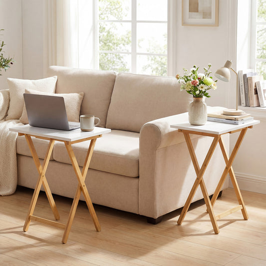 Folding TV Tray Tables Set of 2 for Small Spaces Bedroom and Living Room, White End & Side Tables White at Gallery Canada