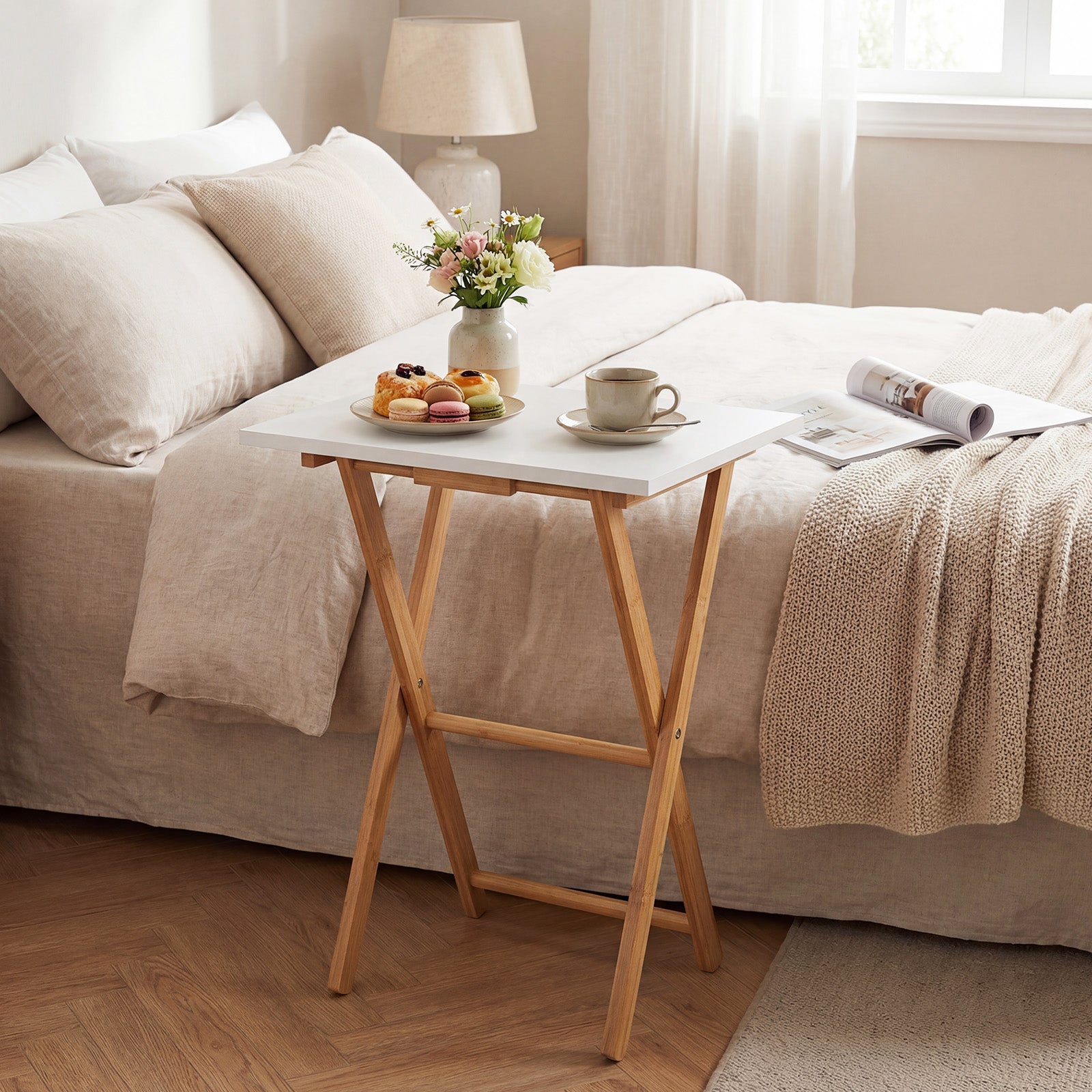 Folding TV Tray Tables Set of 2 for Small Spaces Bedroom and Living Room, White End & Side Tables at Gallery Canada