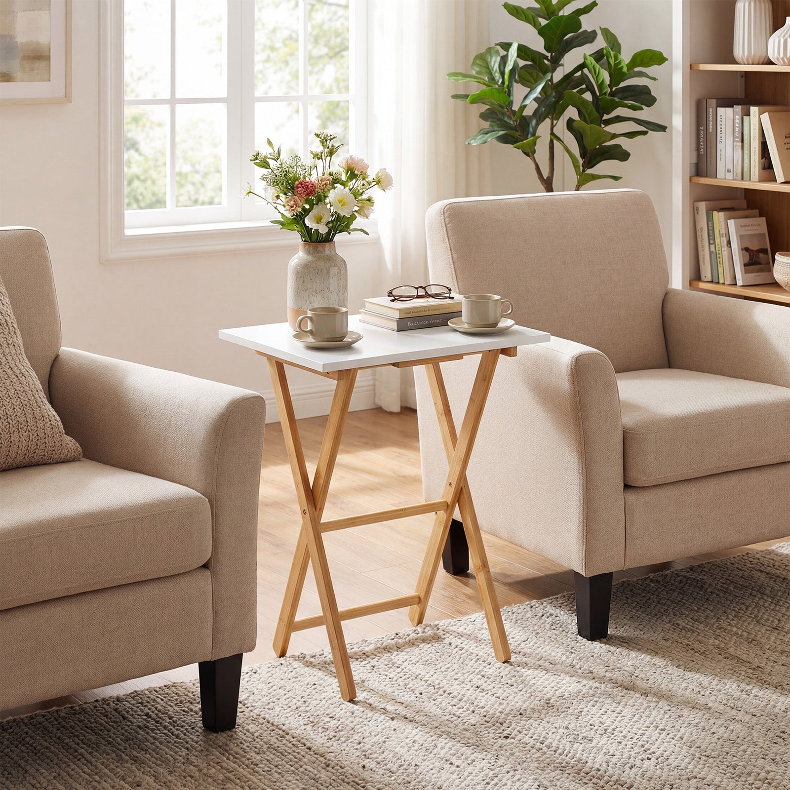 Folding TV Tray Tables Set of 2 for Small Spaces Bedroom and Living Room, White End & Side Tables at Gallery Canada