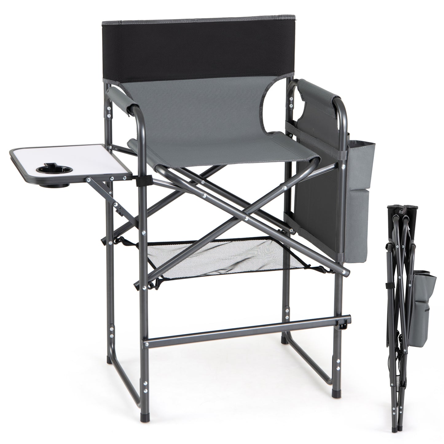 Folding Tall Director Chair 26 Inch, Portable Camping Chair, Gray