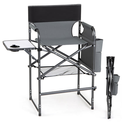 Folding Tall Director Chair 26 Inch, Portable Camping Chair, Gray