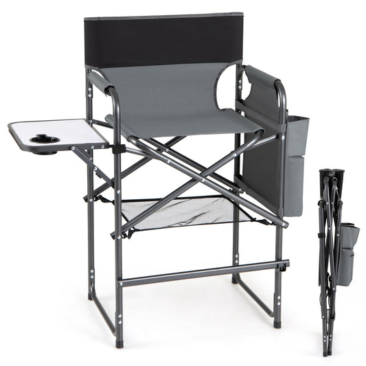 Folding Tall Director Chair 26 Inch, Portable Camping Chair, Gray