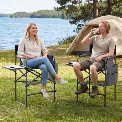 Folding Tall Director Chair 26 Inch, Portable Camping Chair, Gray