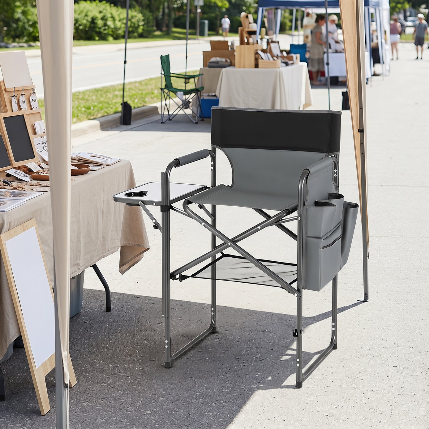 Folding Tall Director Chair 26 Inch, Portable Camping Chair, Gray