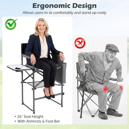 Folding Tall Director Chair 26 Inch, Portable Camping Chair, Gray