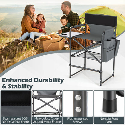 Folding Tall Director Chair 26 Inch, Portable Camping Chair, Gray