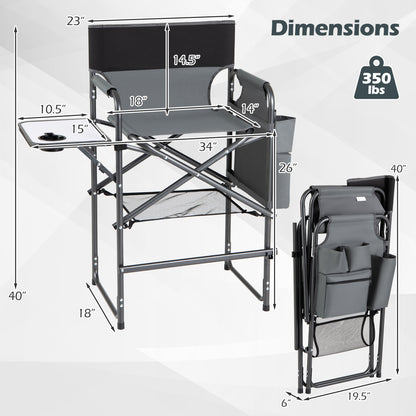 Folding Tall Director Chair 26 Inch, Portable Camping Chair, Gray