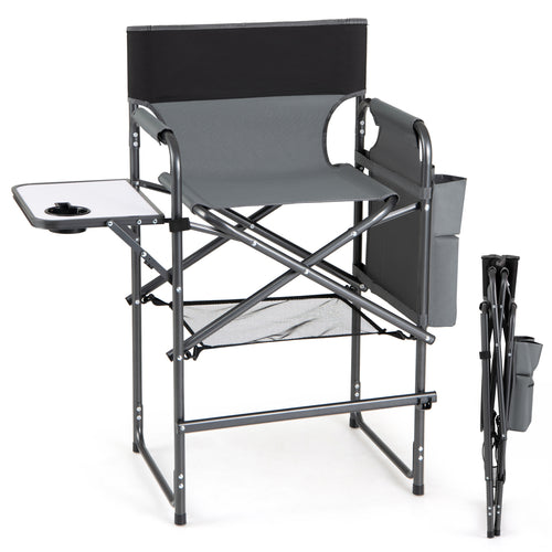 Folding Tall Director Chair 26 Inch, Portable Camping Chair, Gray