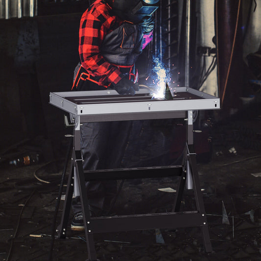 Folding Welding Table With 2 Fixed Wheels, 4-Level Height, Black Garages Black at Gallery Canada