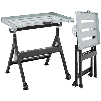 Folding Welding Table With 2 Fixed Wheels, 4-Level Height, Black Garages Black at Gallery Canada