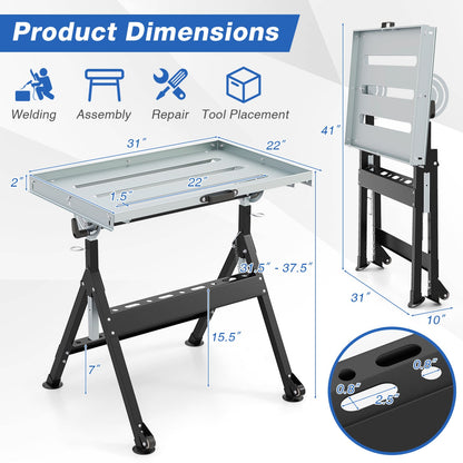 Folding Welding Table With 2 Fixed Wheels, 4-Level Height, Black Garages at Gallery Canada
