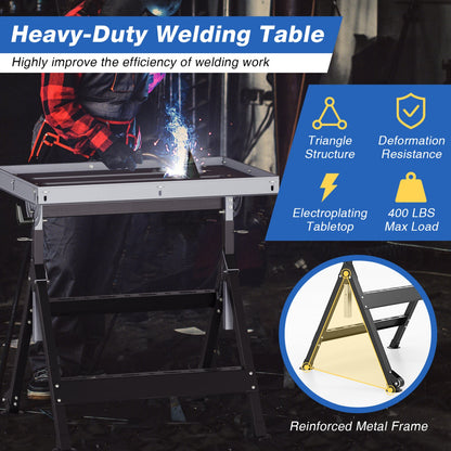 Folding Welding Table With 2 Fixed Wheels, 4-Level Height, Black Garages at Gallery Canada