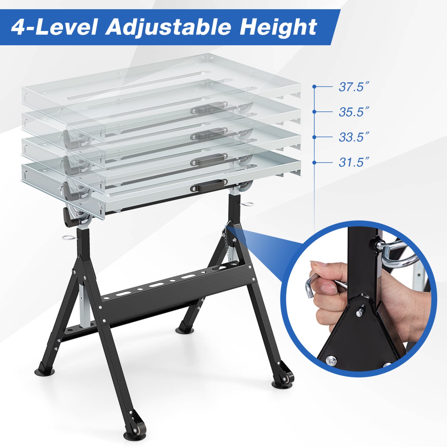 Folding Welding Table With 2 Fixed Wheels, 4-Level Height, Black Garages at Gallery Canada