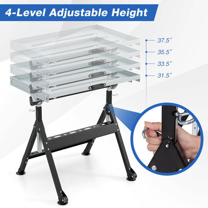 Folding Welding Table With 2 Fixed Wheels, 4-Level Height, Black Garages at Gallery Canada