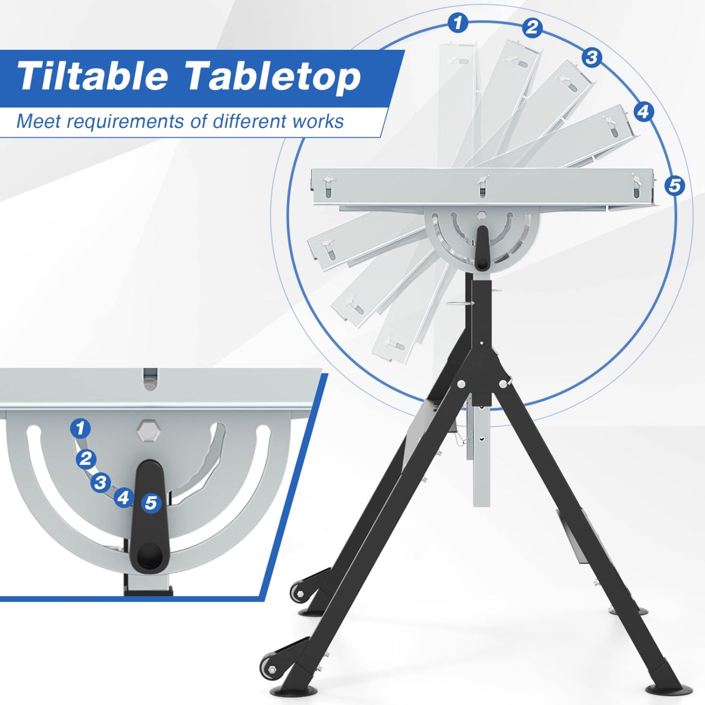 Folding Welding Table With 2 Fixed Wheels, 4-Level Height, Black Garages at Gallery Canada