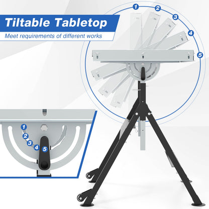 Folding Welding Table With 2 Fixed Wheels, 4-Level Height, Black Garages at Gallery Canada