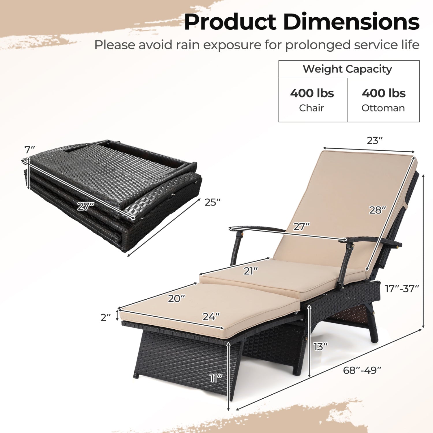 Folding Wicker Chaise Lounge With Ottoman, Brown Outdoor Chaise Lounges at Gallery Canada