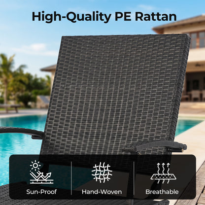 Folding Wicker Chaise Lounge with Slide-Out Ottoman11-Level Adjustable Backrest to Flat and Sun-Proof PE Rattan, Navy Outdoor Chaise Lounges at Gallery Canada