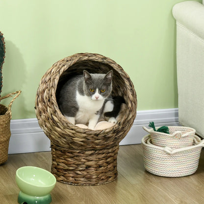 Wicker Cat Bed With Cushion, Stand, Indoor, Dark Brown Cat Houses at Gallery Canada