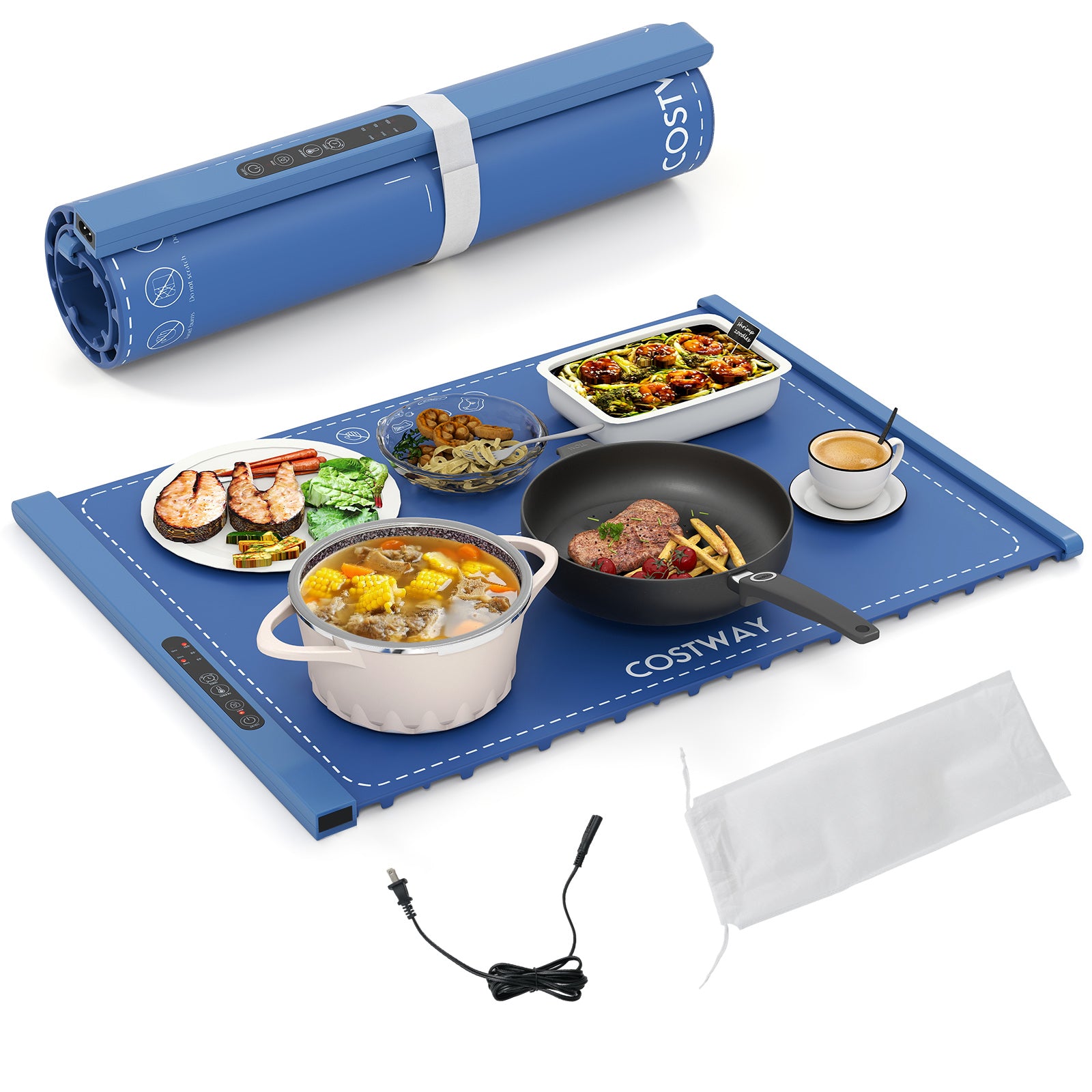 Portable Electric Food Warming Mat, Rollable Tray With Fast Heating, Blue Food Warmers & Burners Blue at Gallery Canada