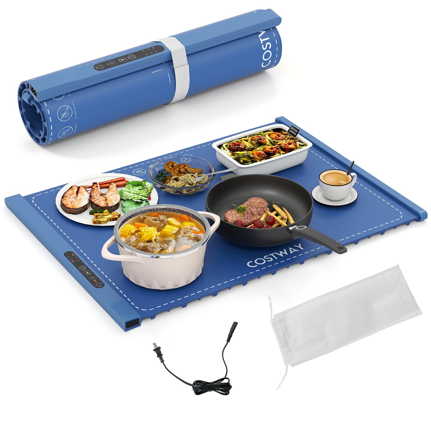 Portable Electric Food Warming Mat, Rollable Tray With Fast Heating, Blue Food Warmers & Burners Blue at Gallery Canada