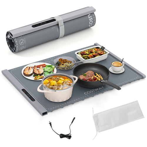 Food Warming Mat Rollable and Portable Electric Warming Tray with Fasting Heating, Gray