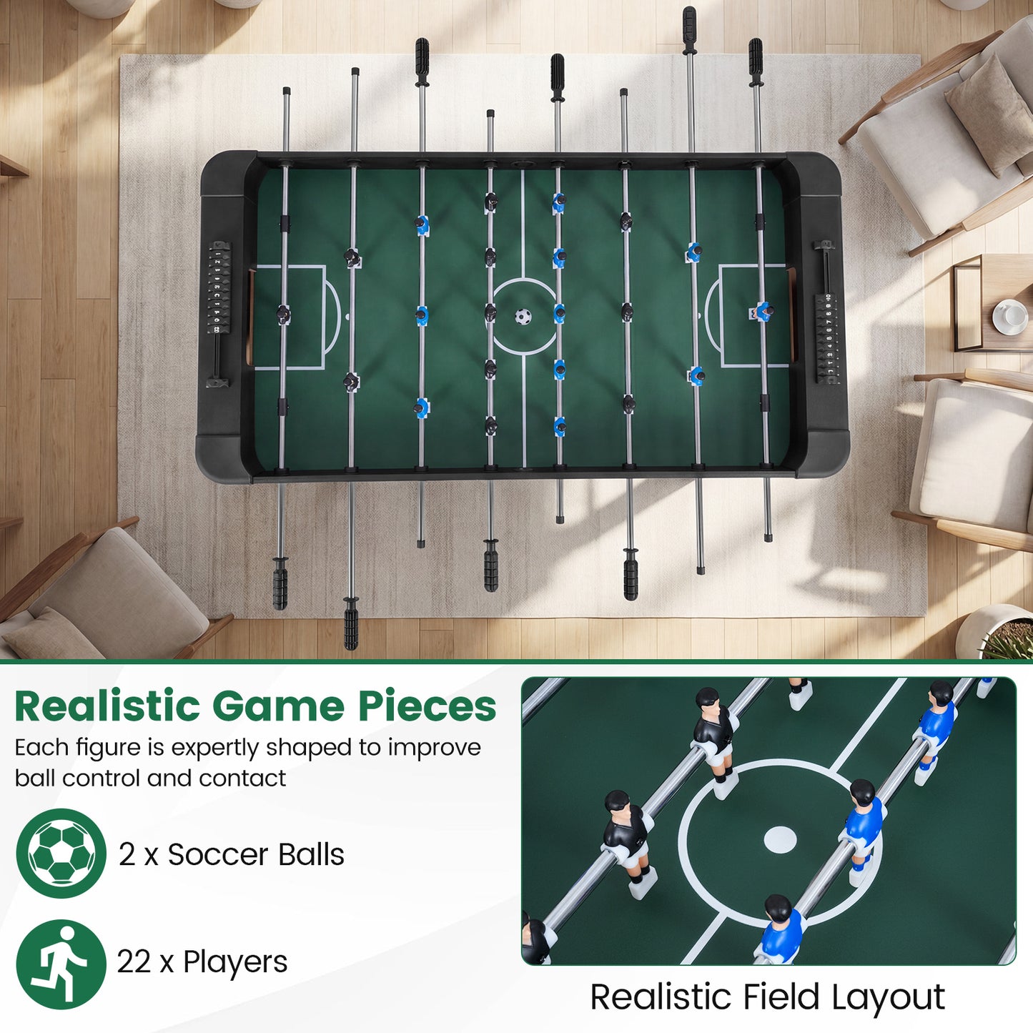 Foosball Table Competition Full Size Soccer Game Table with 22 Players, Black Game Room at Gallery Canada