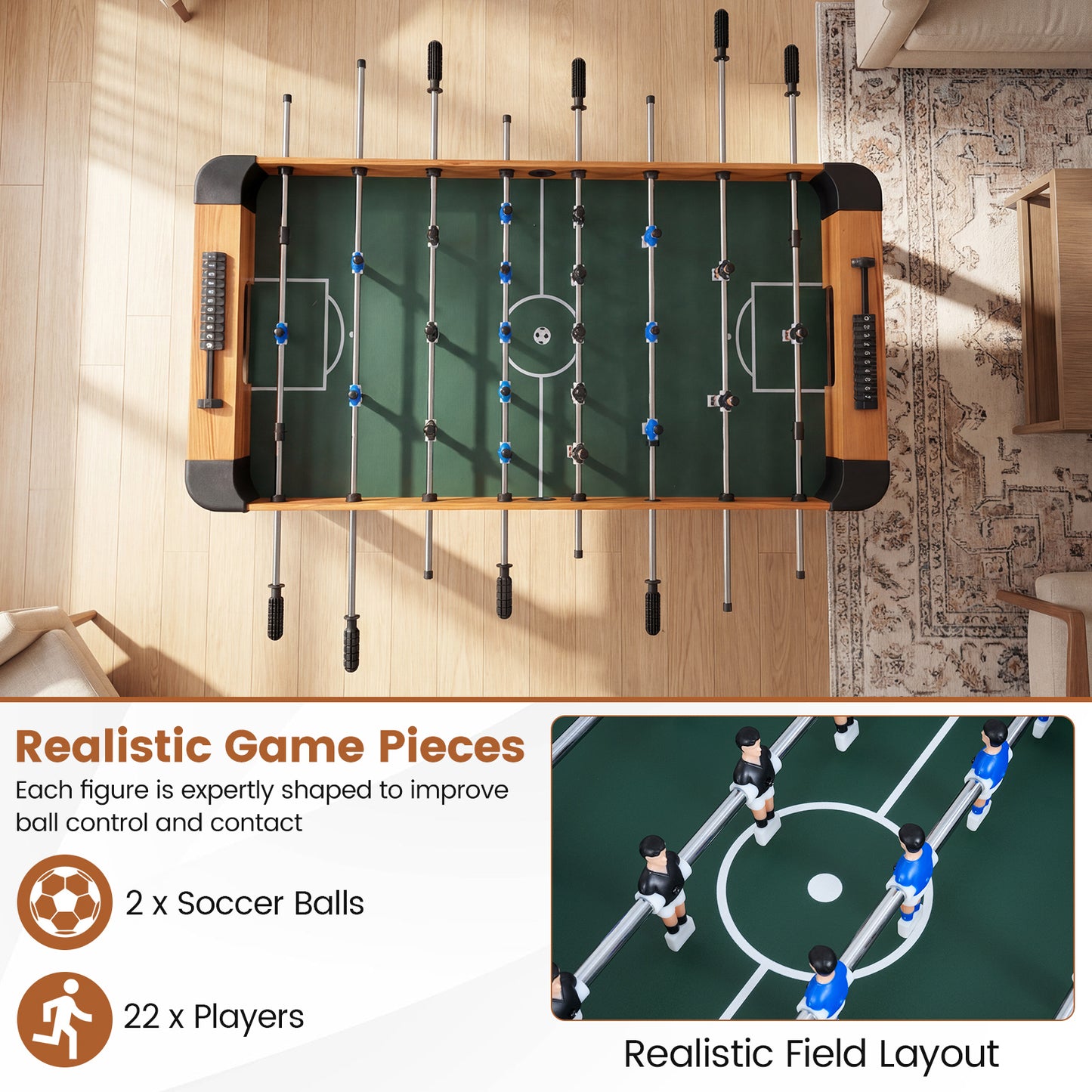 Foosball Table Competition Full Size Soccer Game Table with 22 Players, Natural Game Room at Gallery Canada