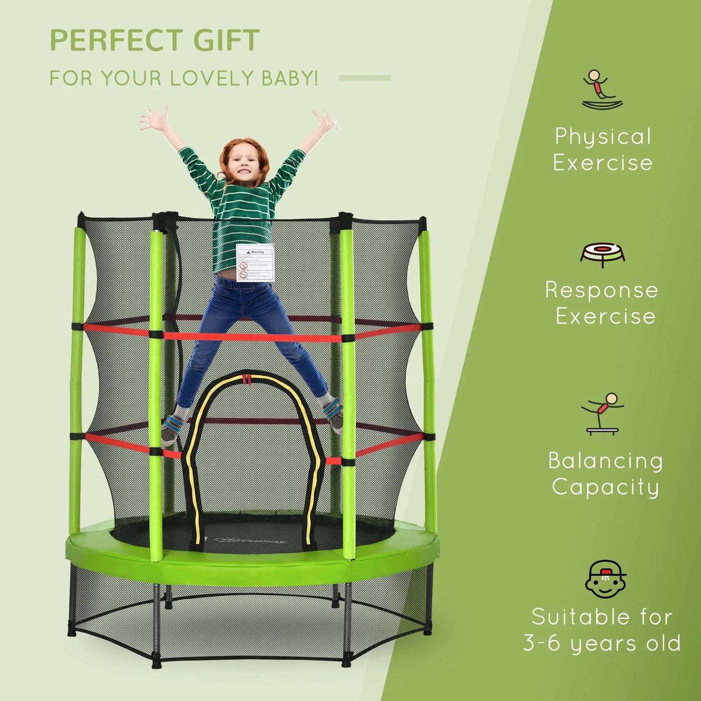 55 Inch Kids Trampoline with Enclosure Net, Indoor Outdoor, Green Trampolines at Gallery Canada