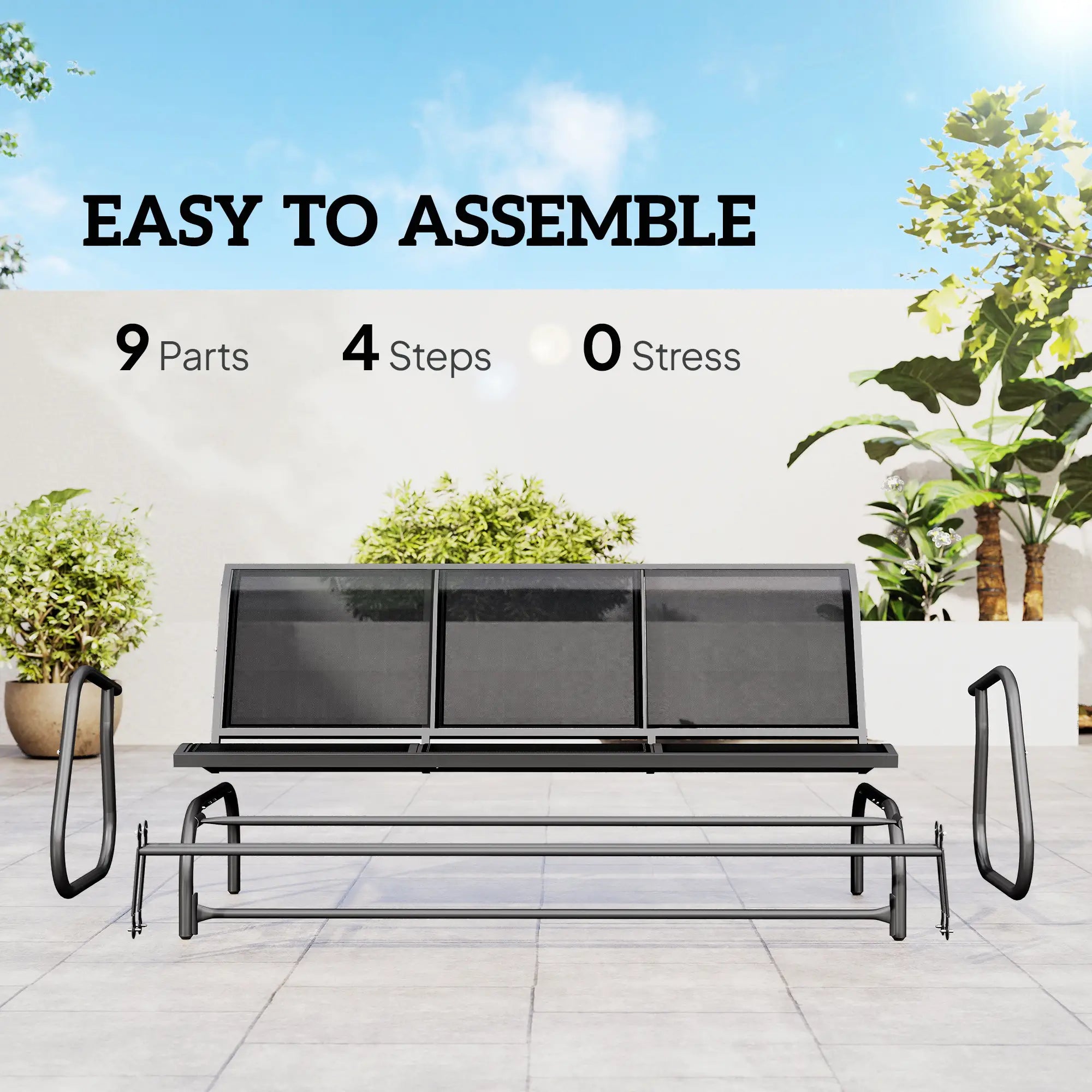 3-Seat Outdoor Glider Chair, Steel Frame, Sling Fabric, Black Outdoor Gliders at Gallery Canada