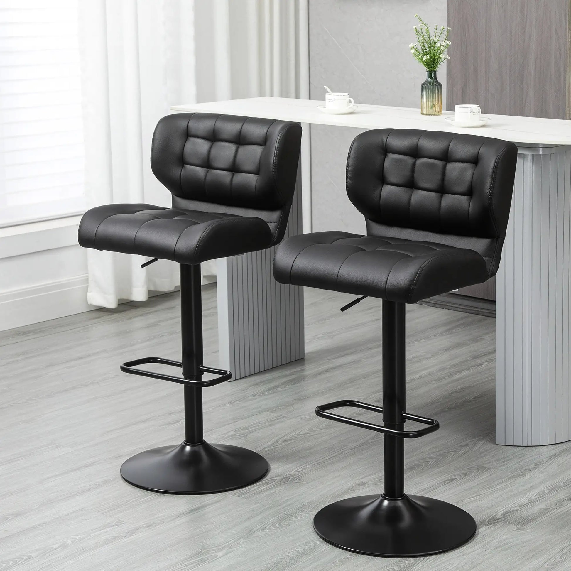 Swivel PU Leather Barstools, Set of 2, Adjustable with Footrest, Black Bar Stools at Gallery Canada