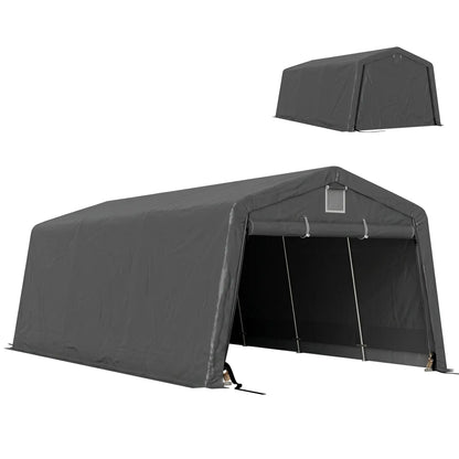 11' x 20' Portable Garage, Heavy Duty Carport Canopy, Dark Grey Car Shelters at Gallery Canada