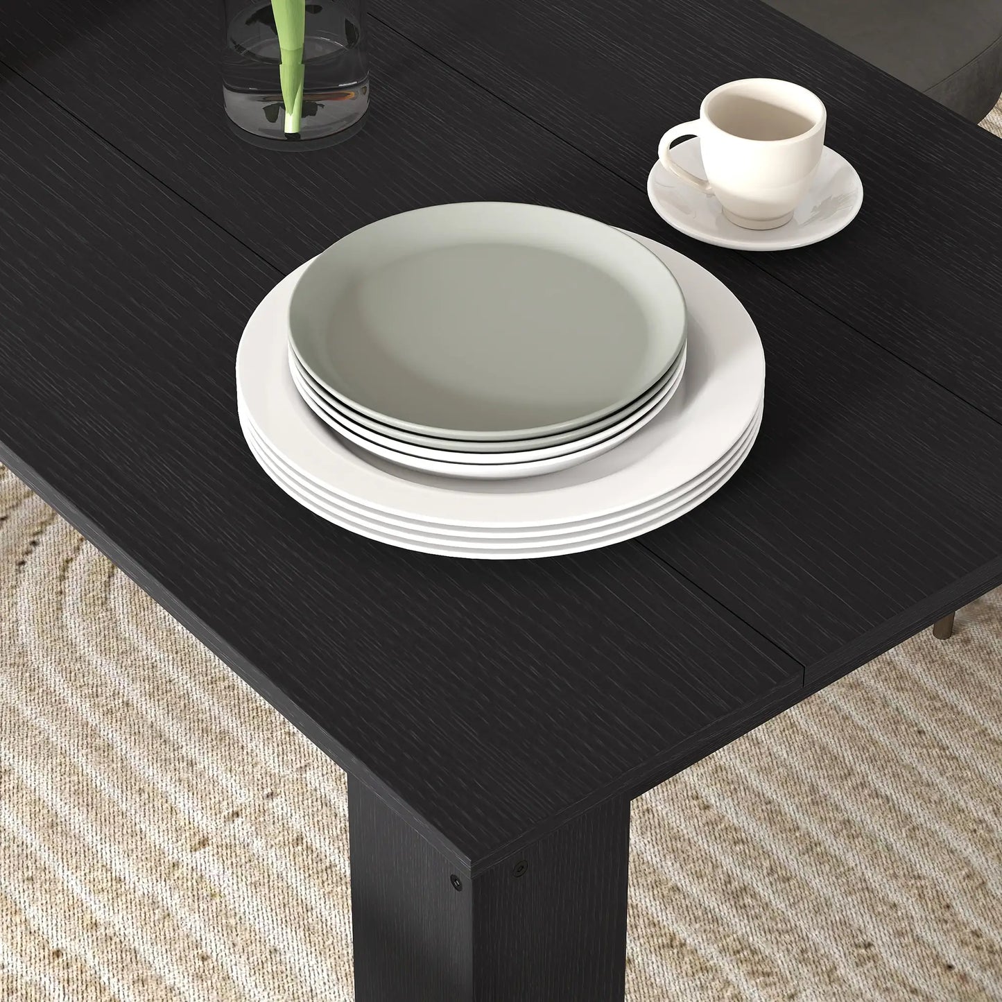 47" Kitchen Table for 4-6 People, Wood Effect, Black Dining Tables at Gallery Canada